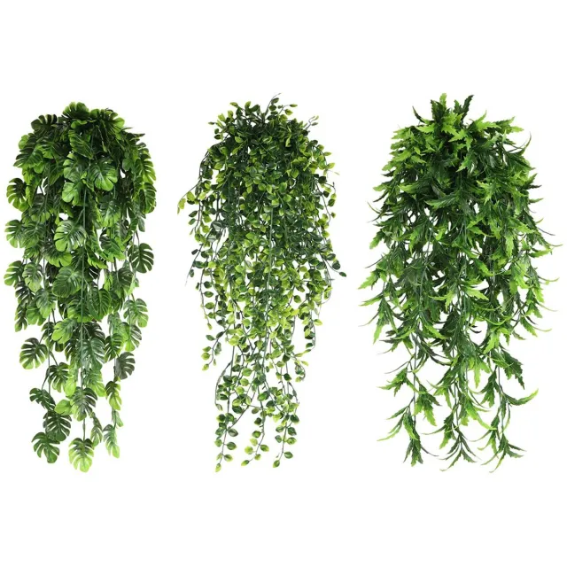 Unyqoos Set van drie decoratieve kunstplanten voor binnen en buiten gebruik groen