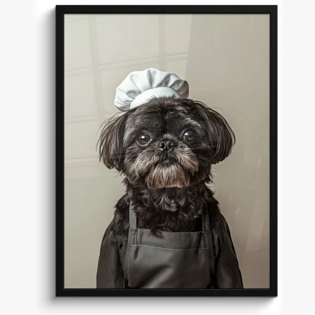 FrameYourWall Poster in lijst - Fotolijst 50x70 cm - Posters - Kokskleding - Zwart - Hondje - Posterlijst zwart - Decoratie - Wanddecoratie woonkamer - Muurdecoratie slaapkamer Hondje - kokskleding