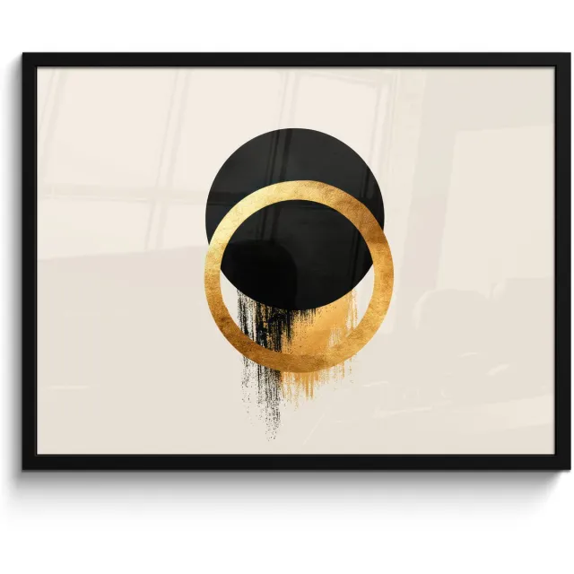 FrameYourWall Poster in lijst - Fotolijst 80x60 cm - Posters - Abstract ontwerp - Zwarte cirkel - Verfvlekken - Posterlijst zwart - Decoratie - Wanddecoratie woonkamer - Muurdecoratie slaapkamer Cirkels - Verfvlekken