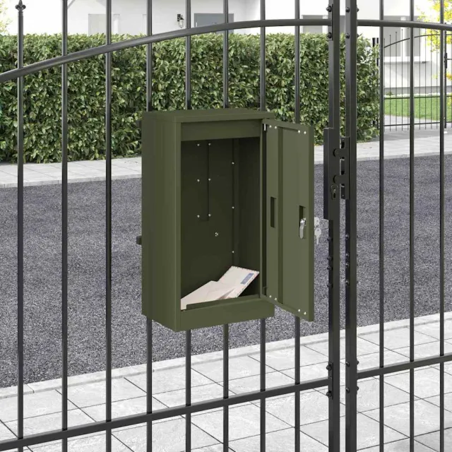 vidaXL Brievenbus met opslag met slot Olijfgroen 30 x 20 x 55 cm Staal