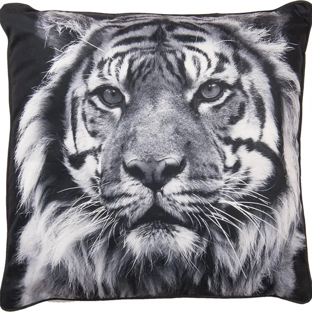 Clayre & Eef Sierkussen 45x45 cm Grijs Synthetisch Vierkant Tijger Kussenhoes met Kussenvulling
