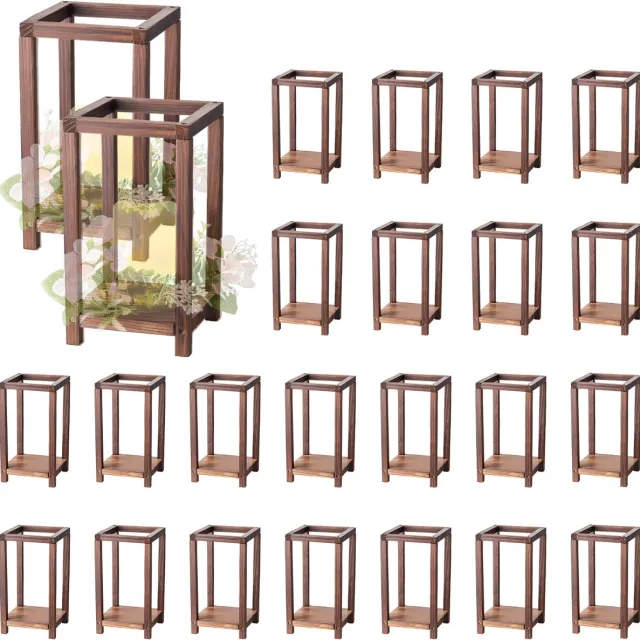 Vevor 24x Houten Lantaarns, LED Kaarsenhouders Gemaakt van Hout & Kunststof, Rustiek Decoratief Tafelstuk voor Thuis, Ideaal voor Bruiloftstafels, Feesten, Boerderijen, Interieurdecoratie, Bruin