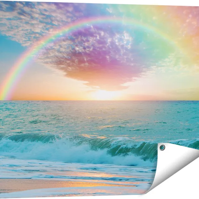 Gards Tuinposter Regenboog in het Water bij het Strand - 80x60 cm - Tuindoek - Tuindecoratie - Wanddecoratie buiten - Tuinschilderij Multikleur