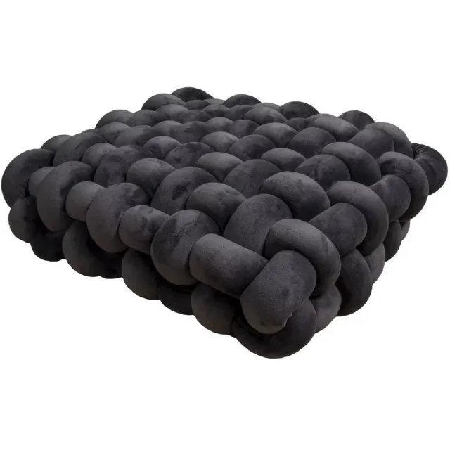 Etsells Onyxgrijs Velvet Sierkussen – Geweven Knot Kussen – Luxe Fluweel Decoratiekussen – Vierkant Design voor Bank en Stoel