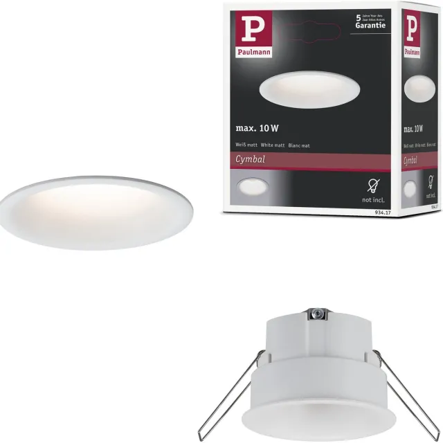 Paulmann LED-inbouwlamp Cymbal Coin Enkele lamp rond 77 mm max. 10W dimbaar Wit mat