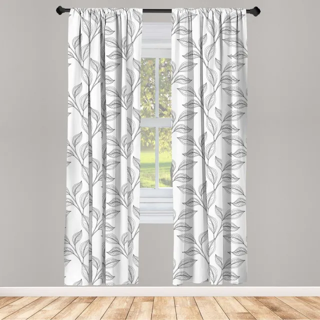 ABAKUHAUS Voorhangen – Boho-Bladeren – 2x75x245 cm – Zwart/Wit