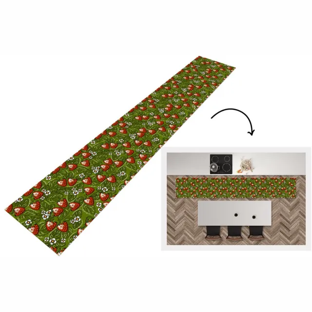 KitchenYeah Keukenloper - Keukenmat - Bloemen - Aardbei - Bladeren - Vegan - Patronen - 360x60 cm - Keuken vloerkleed Multicolor