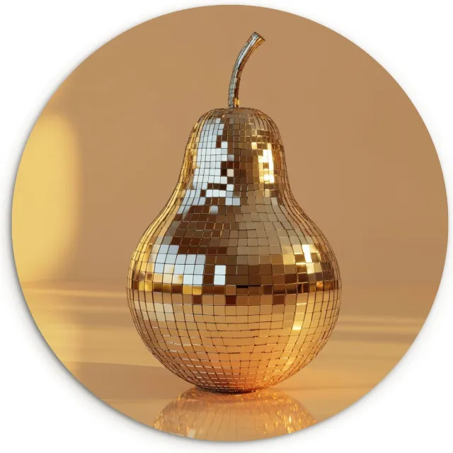 WallCircle Wandcirkel 60x60 cm - Muurcirkel Goud - Disco - Glitter - Peer - Muurdecoratie woonkamer - Wanddecoratie keuken - Kamer decoratie accessoires - Ronde schilderijen Disco - Peer
