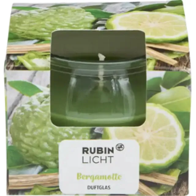 Rubin Licht Geurkaars in Glas Bergamot - Rubin Licht | 1x 80g - Lente Zomer Geur | Brandduur: 18 uur Donkergroen