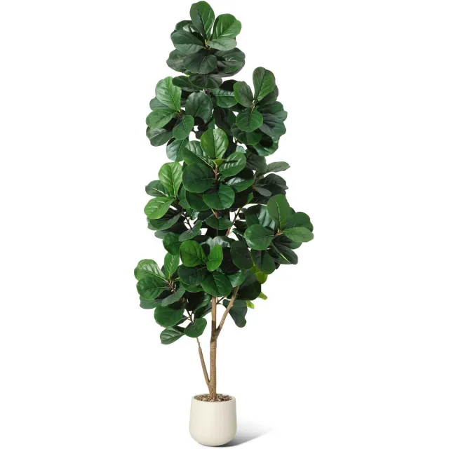 HOERFURIY 210 cm kunstplanten, kunstmatige vijgenboom met witte pot, grote kunstboom, nepplanten, plastic planten, kunstplanten voor binnen en buiten, slaapkamer, woondecoratie