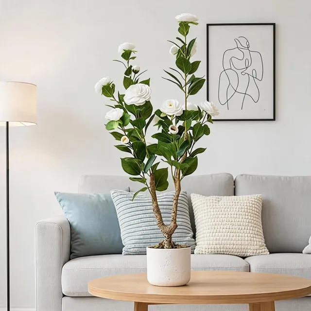 Triumpunpre Witte Nep Camellia Boom 2 stuks - 16 Bloemen - Licht verplaatsbaar