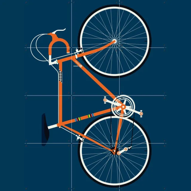 IXXI Racing Bike Orange, Bo Lundberg - 60 x 80 cm - Grote wanddecoratie en posters - Geometrische Kunst, Digitale Kunst, Illustraties, Vintage Oranje / Donkere tinten