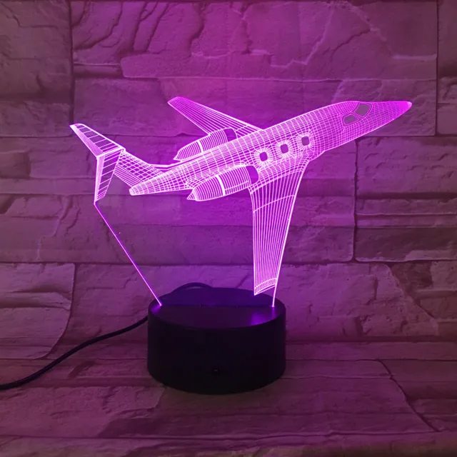 MC Living 3D Led Lamp Met Gravering - RGB 7 Kleuren - Vliegtuig