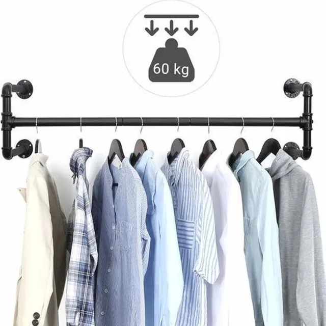 Acaza Industriële Kapstok met 2 Kledingstangen, Set van 2 Ophangrails, voor Wand of Muur 110cm Lang, Zwart