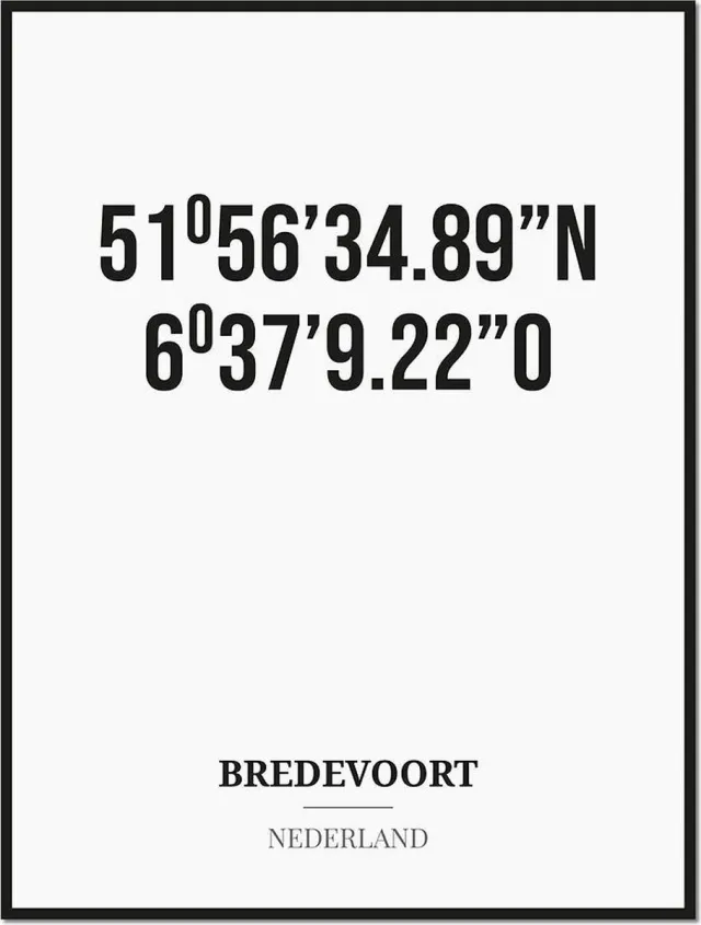 Studio216 Poster/kaart BREDEVOORT met coördinaten zwart, wit