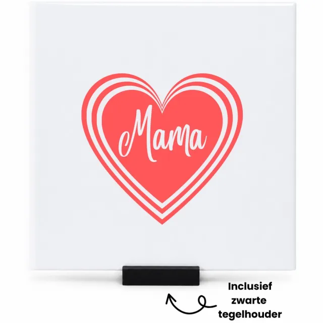 Hacebo Mama in Koraalrood Hart tegeltje met tegelhouder - Mama - Moeder - tegeltjes met tekst - moederdag cadeautje - Cadeau voor mama - Verjaardag - Geschenk - Cadeau - Gift - spreuktegels - 15x15 CM Wit
