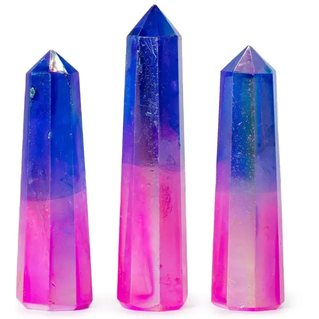 Ancient Wisdom 3x Obeliskpunt 9cm - Aurora Kristalkwarts - Roze & Blauw - Edelstenen - Beschermengel - Spirituele Groei - Opaliet - Energie - Kracht