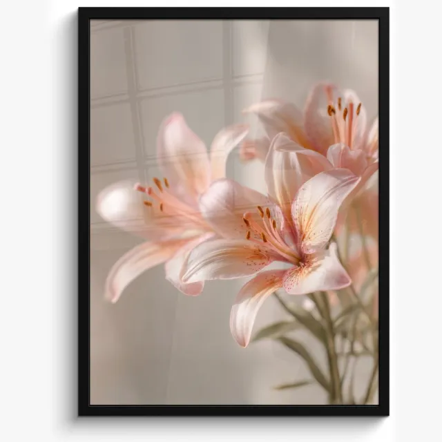 FrameYourWall Poster in lijst - Fotolijst 50x70 cm - Posters - Lelies - Meeldraden - Roze - Wazig - Posterlijst zwart - Decoratie - Wanddecoratie woonkamer - Muurdecoratie slaapkamer