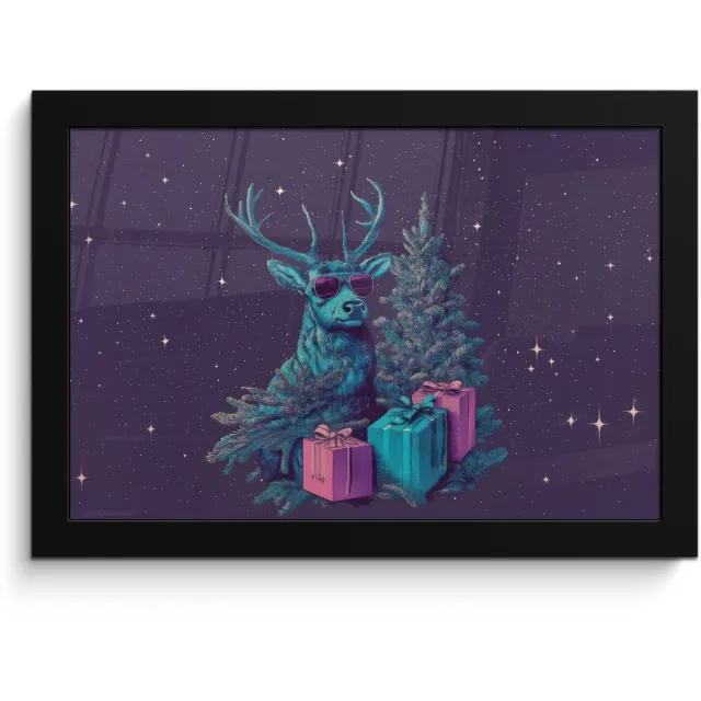 FrameYourWall Poster in lijst - Fotolijst 30x20 cm - Posters - Rendier - Zonnebril - Neon - Kerstboom - Posterlijst zwart - Decoratie - Wanddecoratie woonkamer - Muurdecoratie slaapkamer - Kerstversiering - Kerstdecoratie voor binnen - Kerstmis