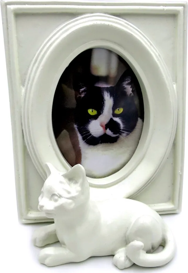 Lavandoux Fotolijstje met Kat - Formaat 7 x 9 cm - Wit