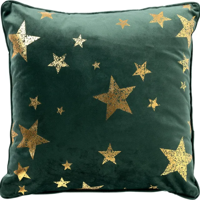 Textino STARS - sierkussen 45x45 cm - velvet - gouden sterren - Mountain View - groen Donkergroen