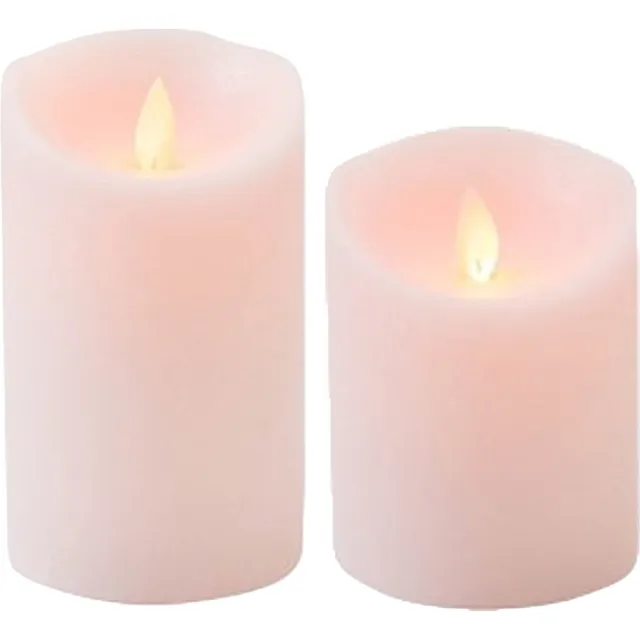 Anna's Collection LED kaarsen/stompkaarsen - set 2x - roze - H10 en H12,5 cm - bewegende vlam