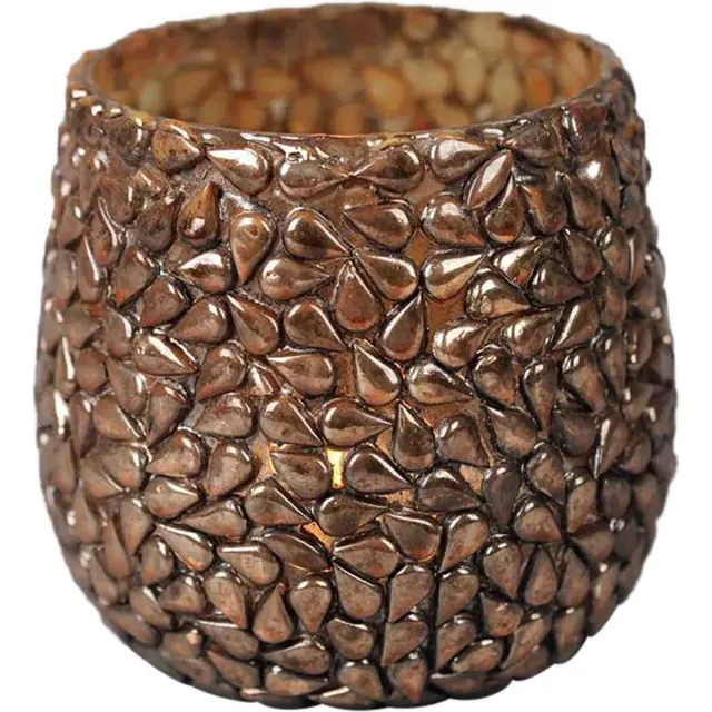 Rasteli windlicht / theelicht glas Kishti Pearl Bronze - 10cm brons