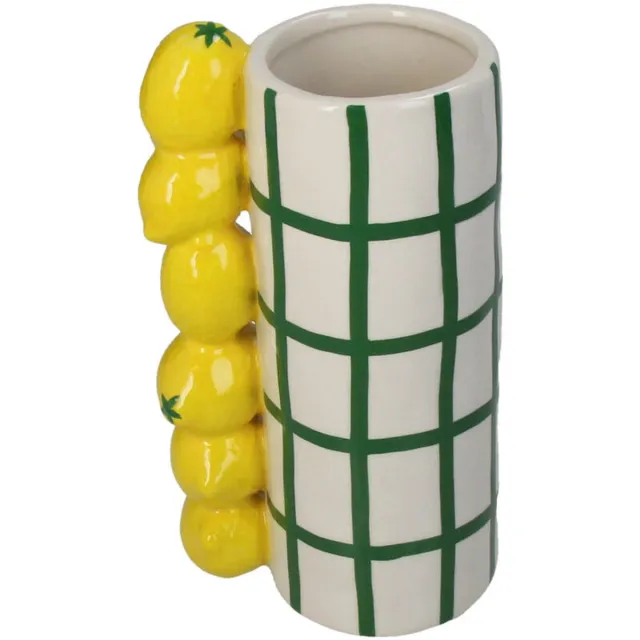 Kersten Vaas Citroen Steengoed Geel 11x8x18,5cm geel/groen
