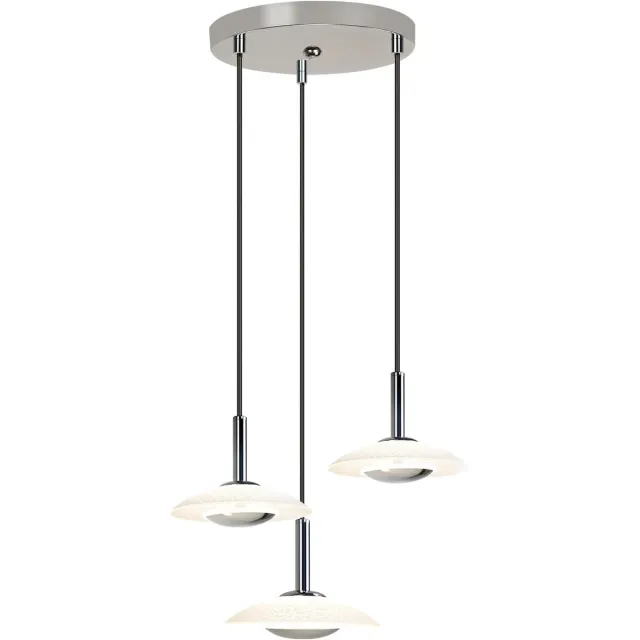 Glitzerlife Hanglampen - Modern Design - 3xLED - Warm Wit 3000K - Geëtst Mat Glas - Chroom Metaal - Verstelbare Hoogte - Ø25cm - Eetkamer Slaapkamer Woonkamer Chroomkleurig