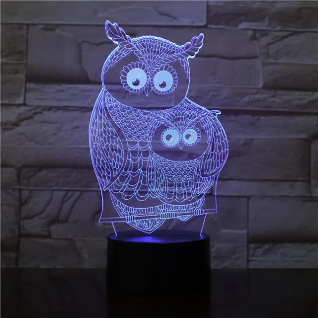 MC Living 3D Led Lamp Met Gravering - RGB 7 Kleuren - Uilen