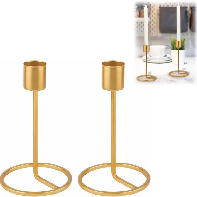 Sanorum 2 stuks - Kandelaars - Metalen kandelaars - Minimalistische stijl - Vintage - Kaarsenhouders - Geschikt voor romantische dinerdecoraties, bruiloftsarrangementen, kaarsenopstelling - Gestroomlijnd ontwerp - Klein formaat - Goudkleurig