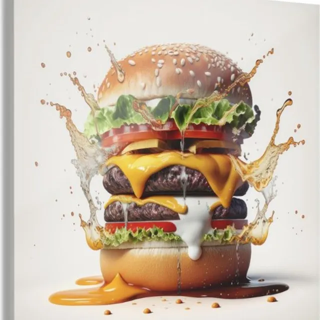 Myfinto Indoorart - Glasschilderij hamburger 50x50 CM - Afbeelding op plexiglas - Inclusief montagemateriaal wit