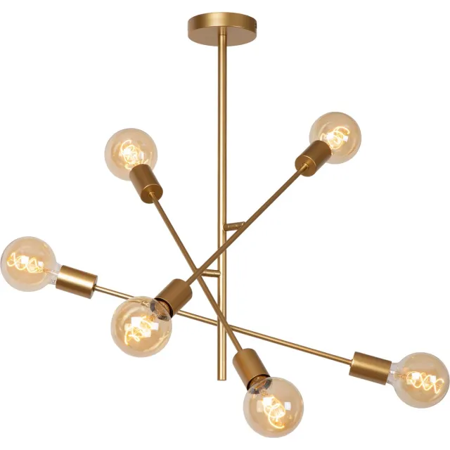 Lucide LESTER - Plafonnière (Plafondlamp) - 6xE27 - Mat Goud / Messing