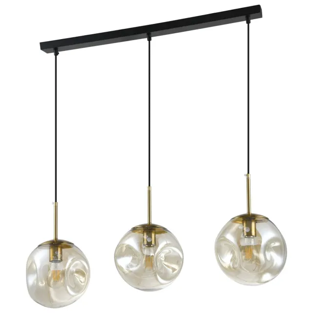 QUVIO Hanglamp eettafel - 3 lichtspunten - Glazen bollen - Langwerpig - Metaal - Glas Zwart