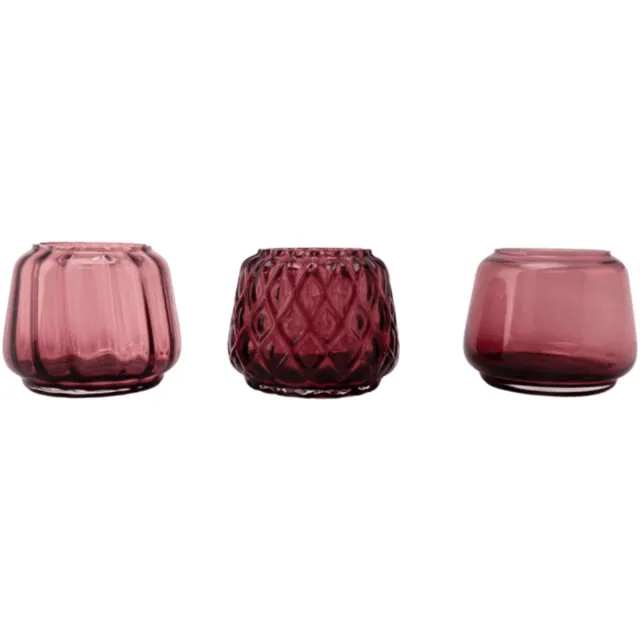 XLBoom Kuro T-Light Mix Set 3 Plum – Mondgeblazen glazen theelichthouders (set van 3) – Kies uit Moss | Smokey | Plum – Design woonaccessoire Roze