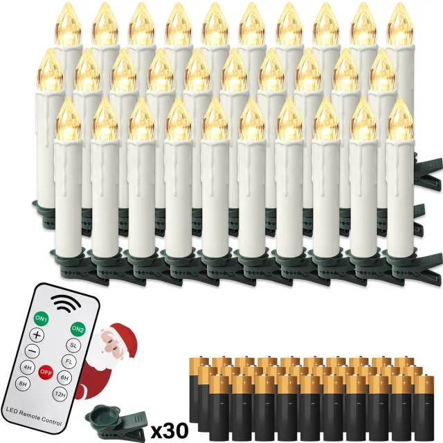 ACXIN LED Kerzen Met Afstandsbediening Warm Wit – Draadloze Kerst Kaarsen Met Clips – Timer – Ø17mm x 10cm – 30 Stuks – Met Batterijen