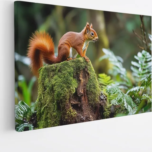 Saammp Canvas Schilderij - Natuur - Eekhoorn op stronk - landschap - 50x40 - Foto op canvas - Wanddecoratie - Muurdecoratie Woonkamer - Slaapkamer decoratie - Canvas Print Multicolor