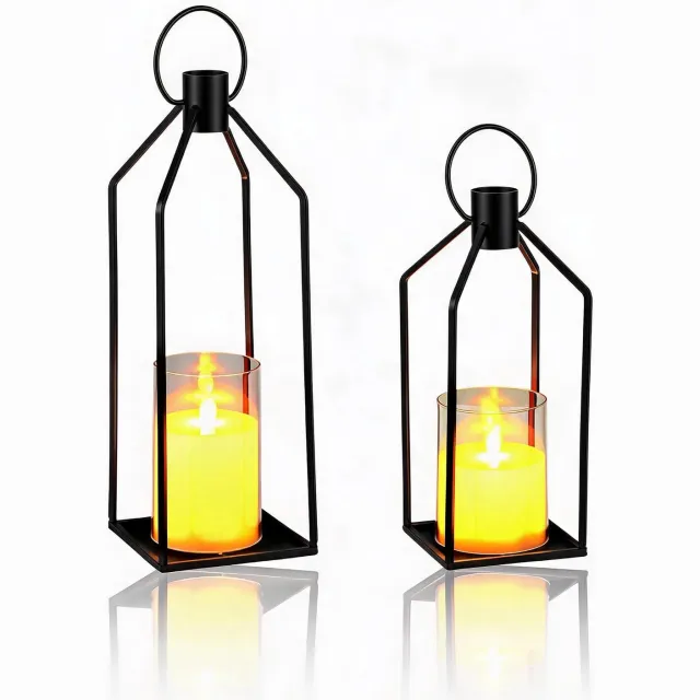 Danky Grote Metalen Lantaarns Set van 2 (48 en 56 cm) - Open Farmhouse Vloerlantaarn - Duurzaam Roestvrij IJzer - Zwart Zwart 48 en 56 cm
