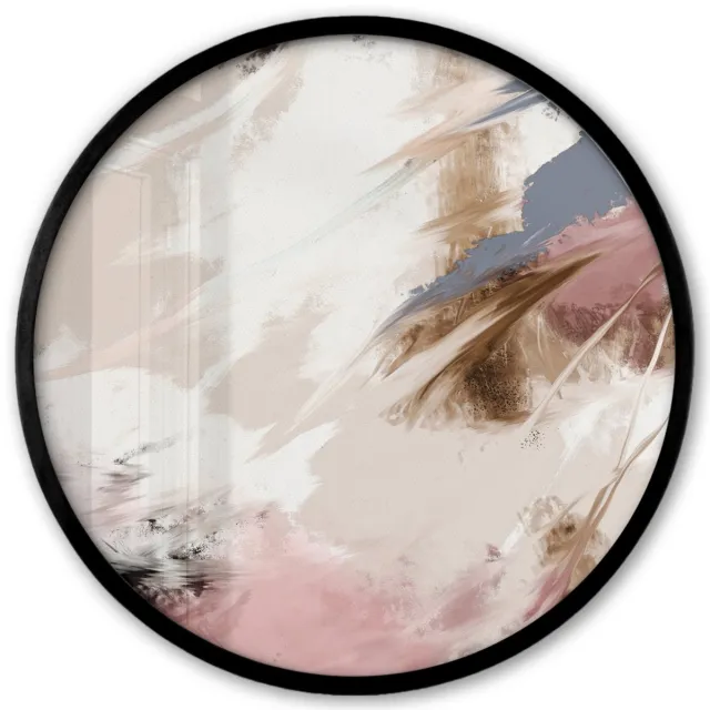 FrameYourWall Poster in lijst Rond - Fotolijst 40x40 cm - Posters - Verf - Abstract - Roze - Wit - Ronde posterlijst zwart - Decoratie - Wanddecoratie woonkamer - Muurdecoratie slaapkamer