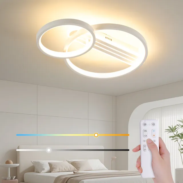 Amdelne Moderne LED Plafonnière Wit - 360° Draaiere Dubbele Cirkel 50cm - LED Plafondlamp - 36W - 3600 LM - Dimbaar met Afstandsbediening - Geheugenfunctie & Timer