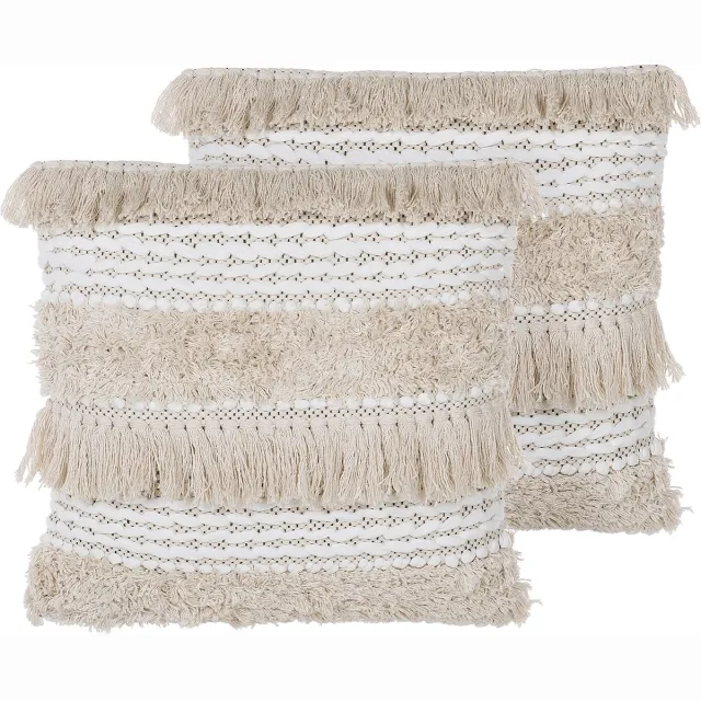 Beliani VILLUR - Sierkussen set van 2 - Lichtbeige - 45 x 45 cm - Katoen