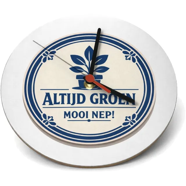 Mr Cadeautjes Klok rond Ø 19 - design Een minimalistische retro-embleemopmaak met een ronde rand| cadeau Wit