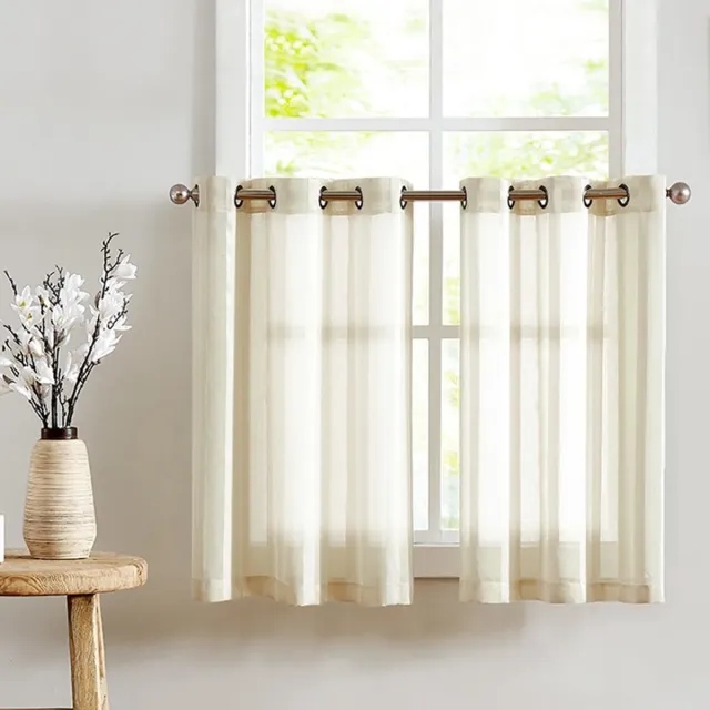 Ibenzoa Elegante Transparante Vitrage met Landelijke Strepen voor Keuken en Badkamer Ramen beige