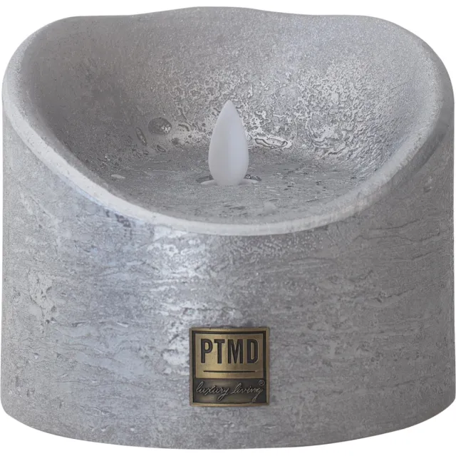 PTMD Led kaars - Metallic zilver XL - 12,5 x `12,5 x 10 cm. Zand