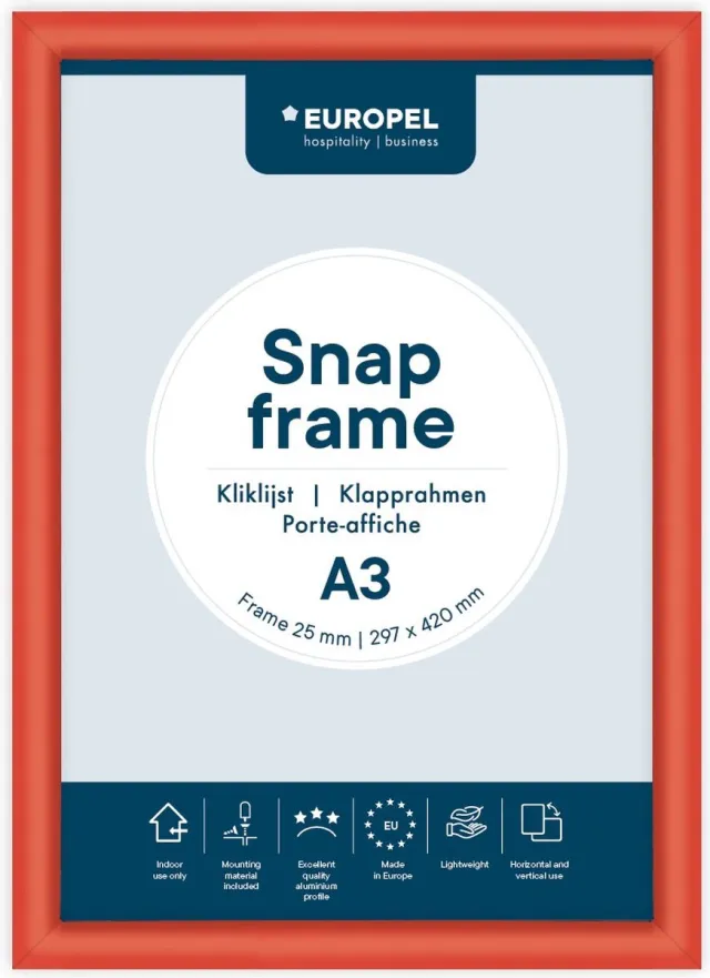 Europel Kliklijst – Posterlijst – A3 – 29,7 x 42 cm – 25mm – Aluminium – Rood