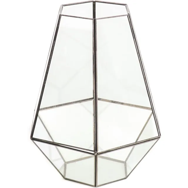 Housevitamin Windlicht Glas & Messing 24,5x30cm - Sfeerdecoratie Windlicht - 1 stuk Zwart