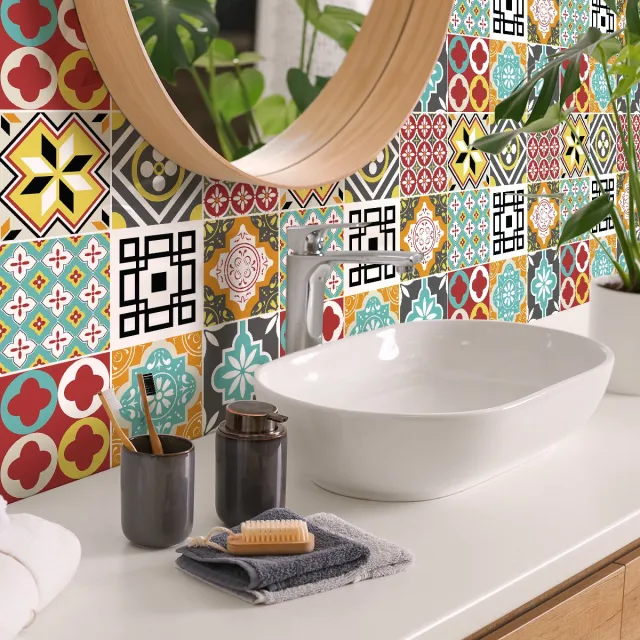 Ambiance Sticker Tegelstickers voor keuken en badkamer - 9 BRIGITNIA cementtegelstickers - 9 stickers van 15x15 cm Multi color