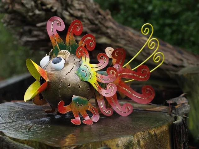 Bronzartes Tuinbeeld - Kleurrijke vis - 29 cm hoog Rood bruin geel