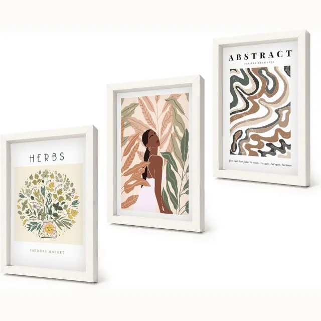 Coloray 3-Delige Schilderij Set - Boho-esthetiek, pastelkleurige minimalistische posters - 20x30 - Schilderijen Set - Wanddecoratie - Woonkamer - Woonkamer Decoratie Witte lijst