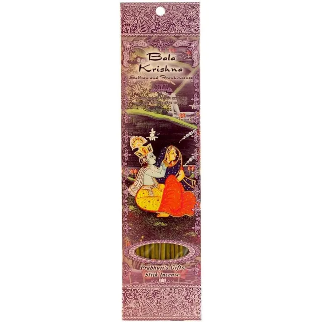 Prabhuji's Gifts Wierooksticks, handgerold, 'Bala Krishna' met saffraan en frankincense, 20 sticks
